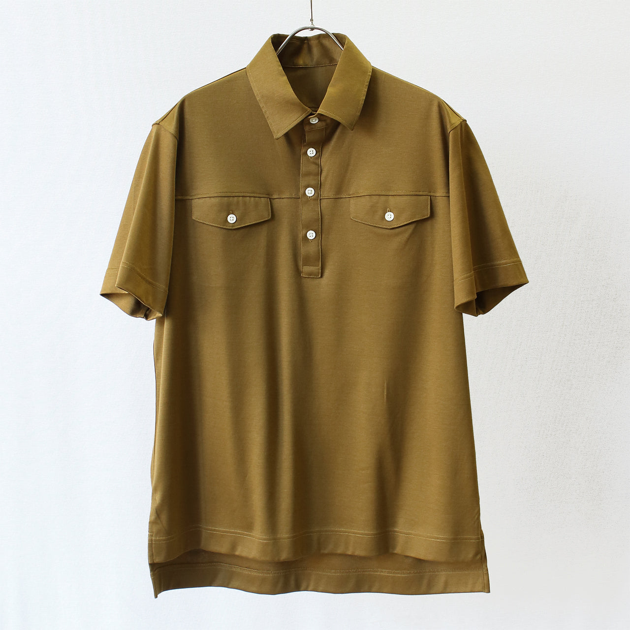 [480807] 88/2スーピマコットン ダブルシルケット スムース フラップポケットシャツ（半袖）